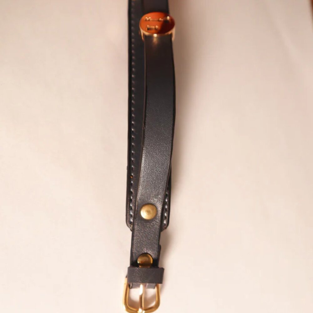 18K Gold Key Bracelet with Leather Wristband - Picture 4 of 7